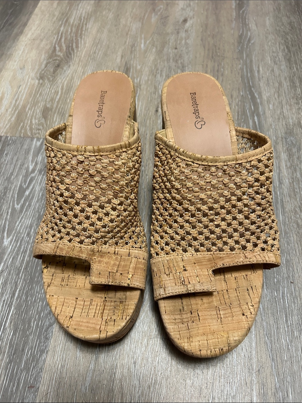 BareTraps Woven Cork Slide Mules in Tan